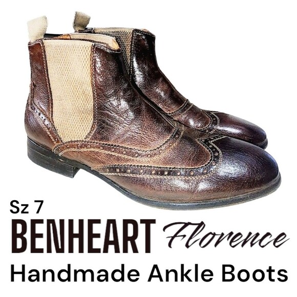 BENHEART Sz 7 FLORENCE Handmade Dip Dye Distressed Old Money Grunge Ankle Boots - Picture 1 of 16